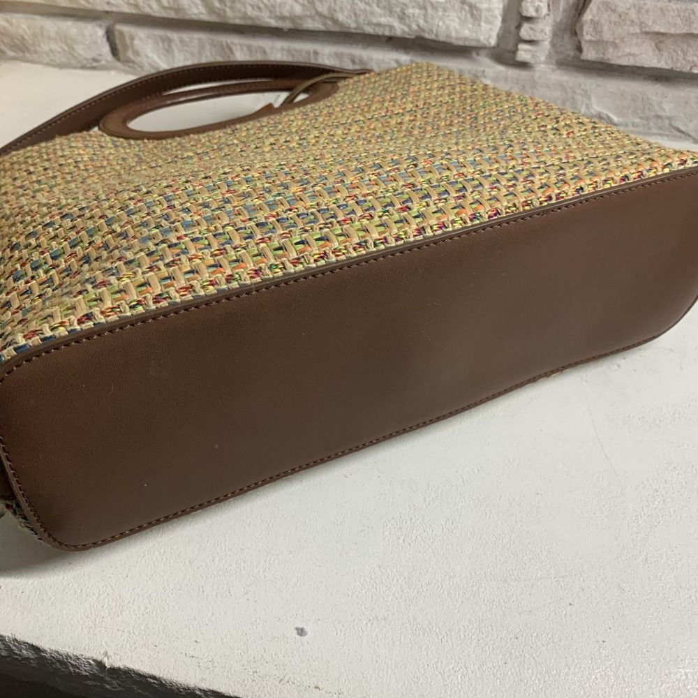 Fossil Woven Straw Leather Crossbody Handbag Multi Color 75082 Boho Tote - Picture 13 of 16